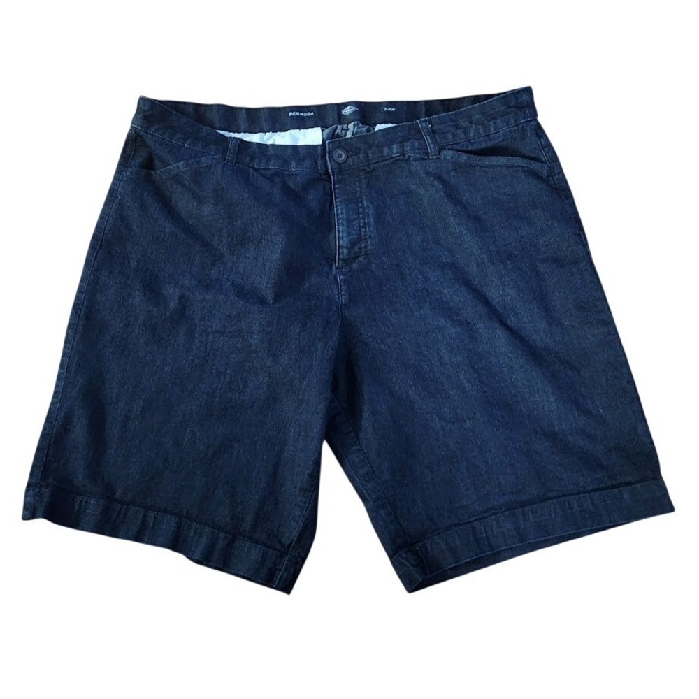 St. Johns Bay Womens Plus Size 24W Dark Wash Denim Bermuda Stretch Shorts 680
